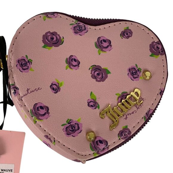 Juicy Couture Heart Shaped Wristlet Coin Wallet Floral Print Blooms At Night - Picture 4 of 5